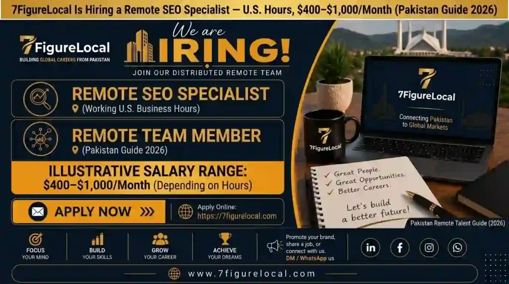 7FigureLocal Is Hiring a Remote SEO Specialist — U.S. Hours, $400–$1,000Month (Pakistan Guide 2026)